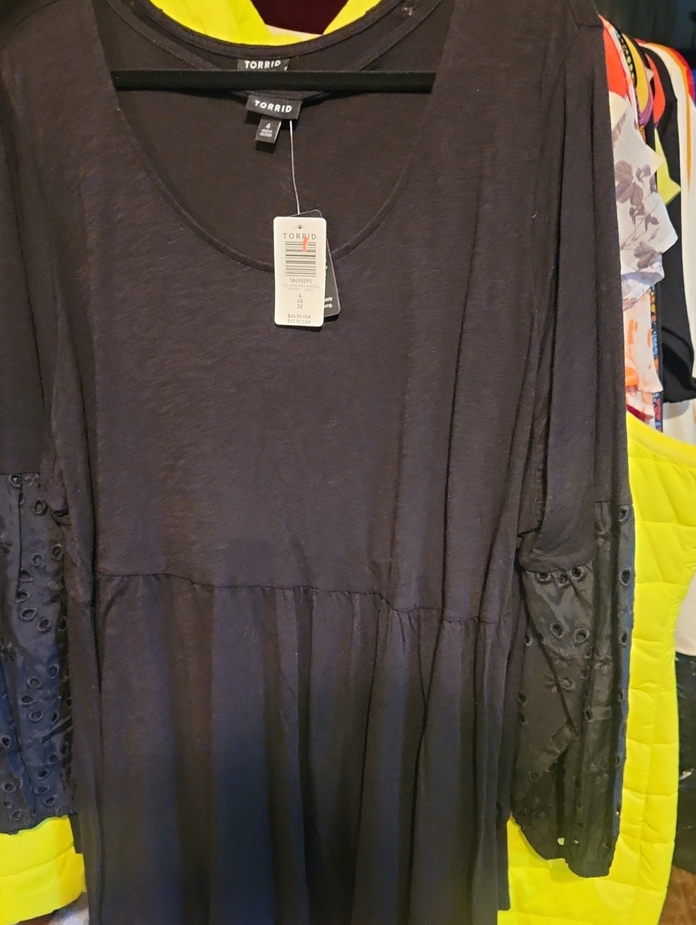 Torrid 4 Black Eyelet-Sleeve Peplum Tunic
